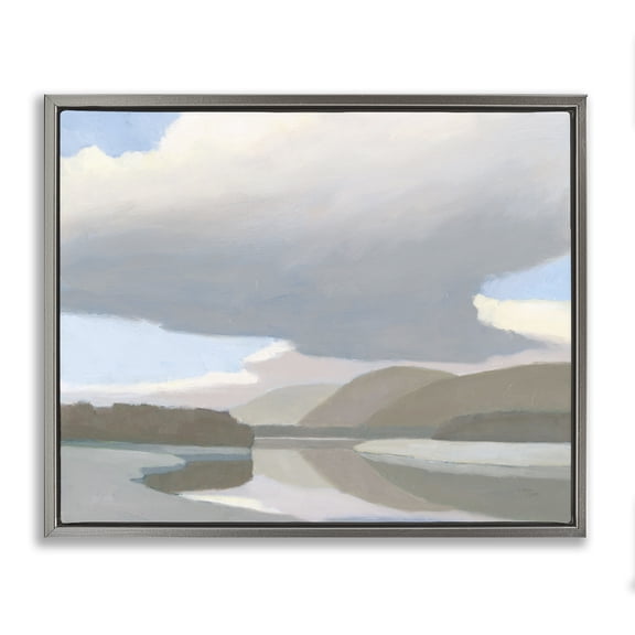 Stupell Industries Mountain Reflections Abstraction Landscape & Nature Painting Gray Floater Framed Canvas Art Print Wall Art, 21 x 17