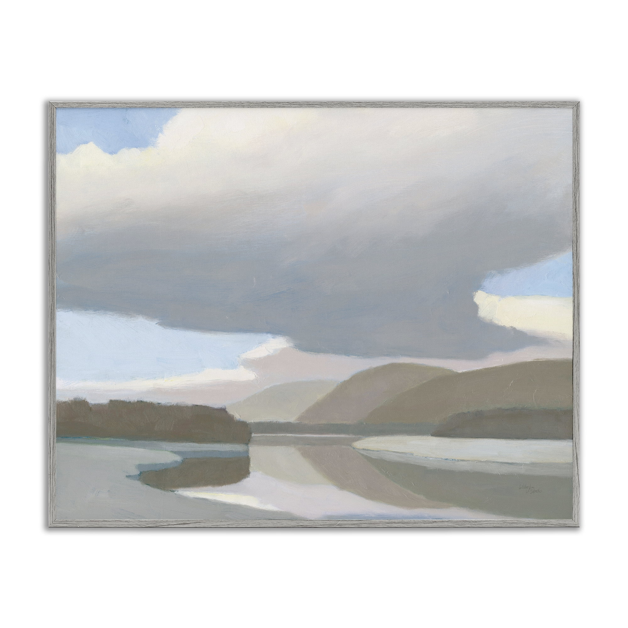 Stupell Industries Mountain Reflections Abstraction Landscape & Nature Painting Gray Framed Art Print Wall Art, 20 x 16