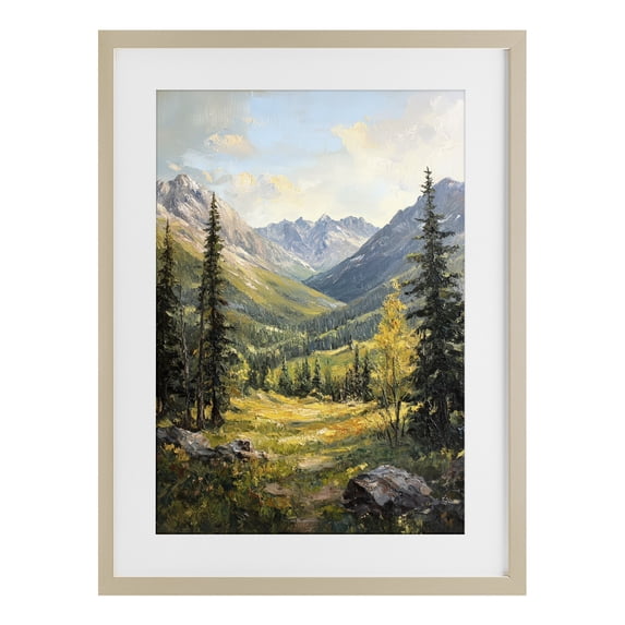 Stupell Industries Farmhouse Mountain Refuge in Golden Valley Birch Framed Print Under Glass, 14 x 20, by Petals Prints Design