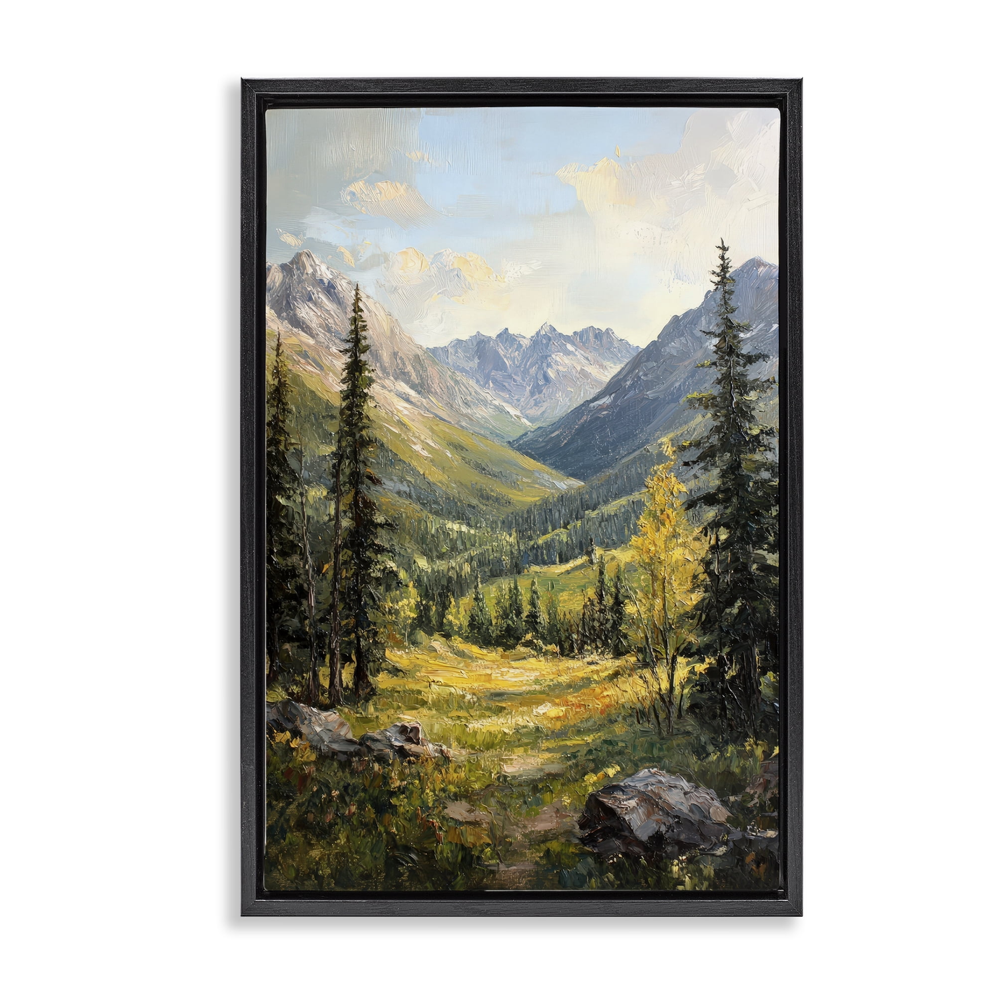 Stupell Industries Mountain Refuge in Golden Valley Black Framed Floater Canvas Wall Art, design by Petal Prints Design