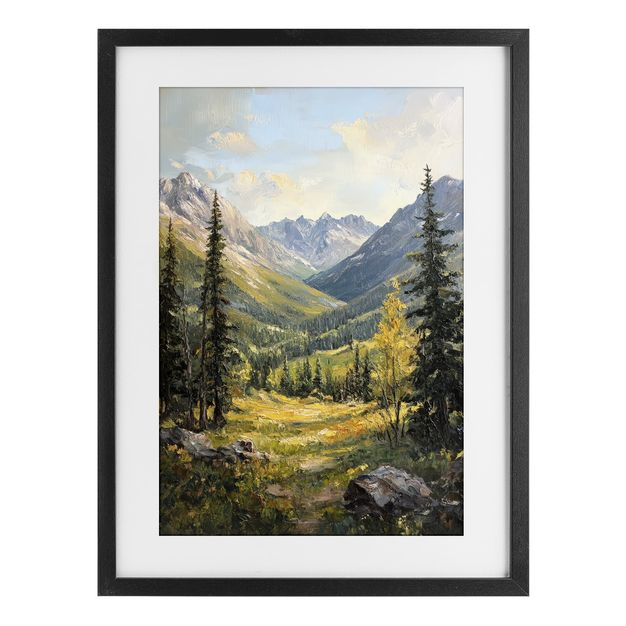 Stupell Industries Mountain Refuge in Golden Valley Black Framed Print Under Glass, design by Petal Prints Design