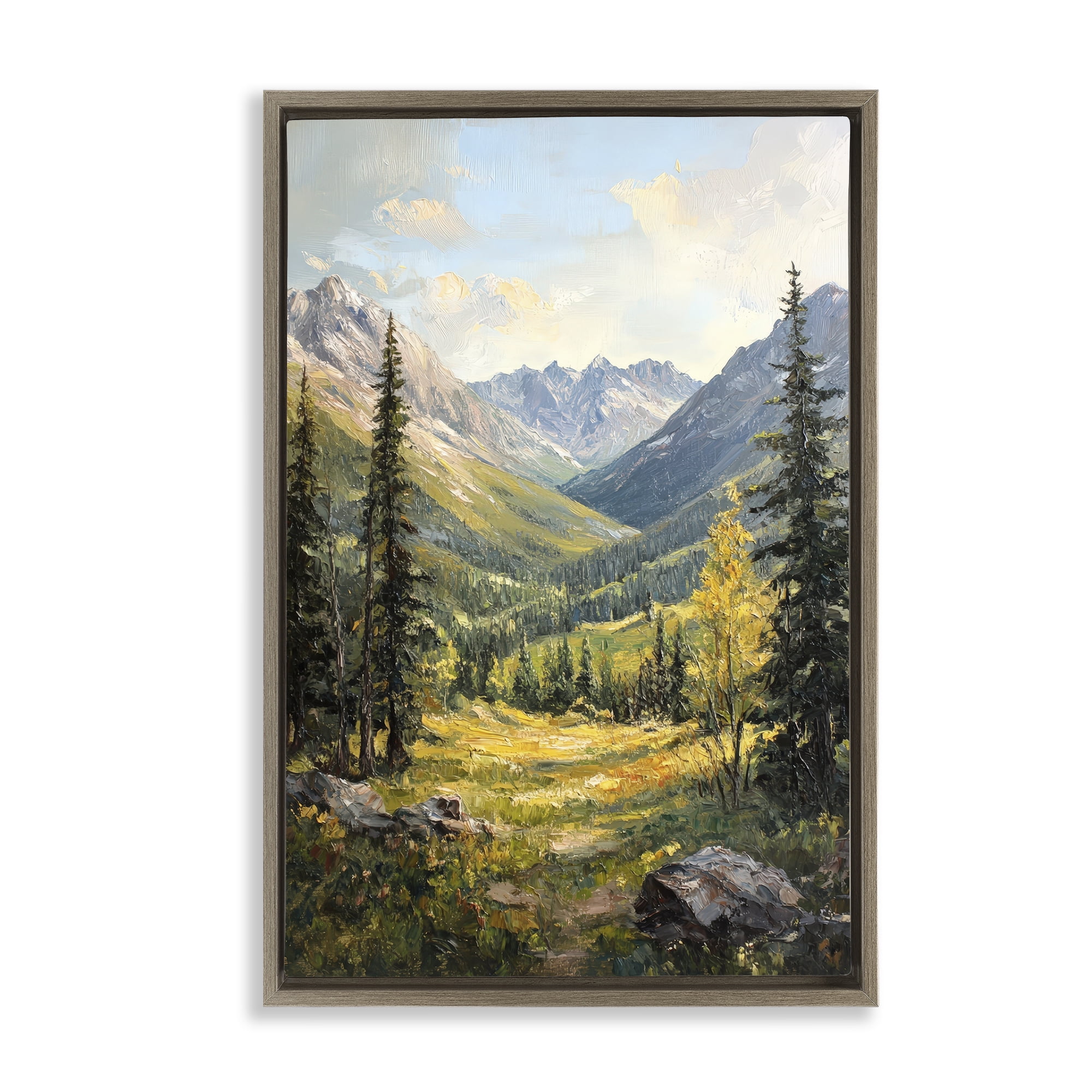 Stupell Industries Mountain Refuge in Golden Valley Brown Framed Floater Canvas Wall Art, design by Petal Prints Design