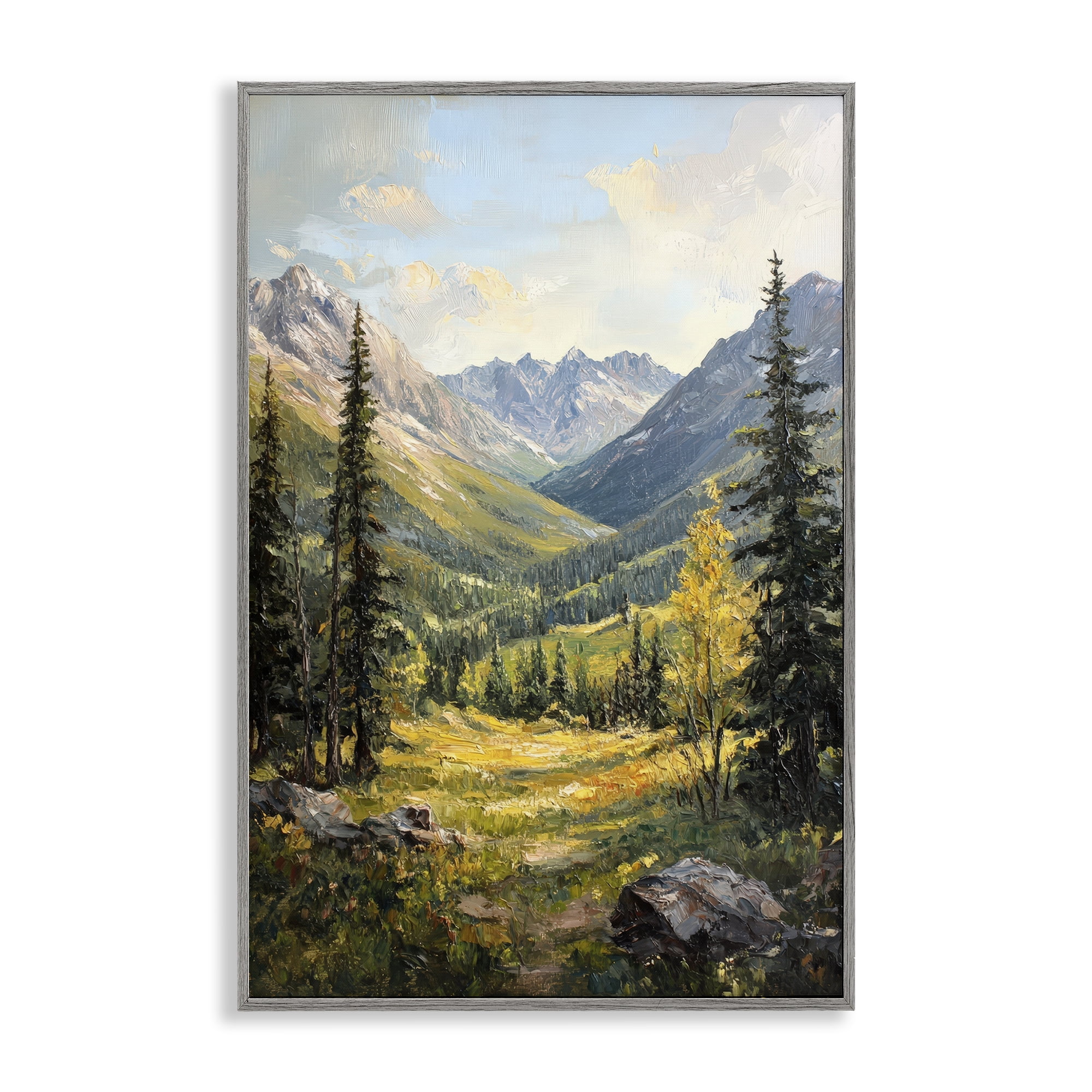 Stupell Industries Mountain Refuge in Golden Valley Gray Framed Giclee Art, design by Petal Prints Design
