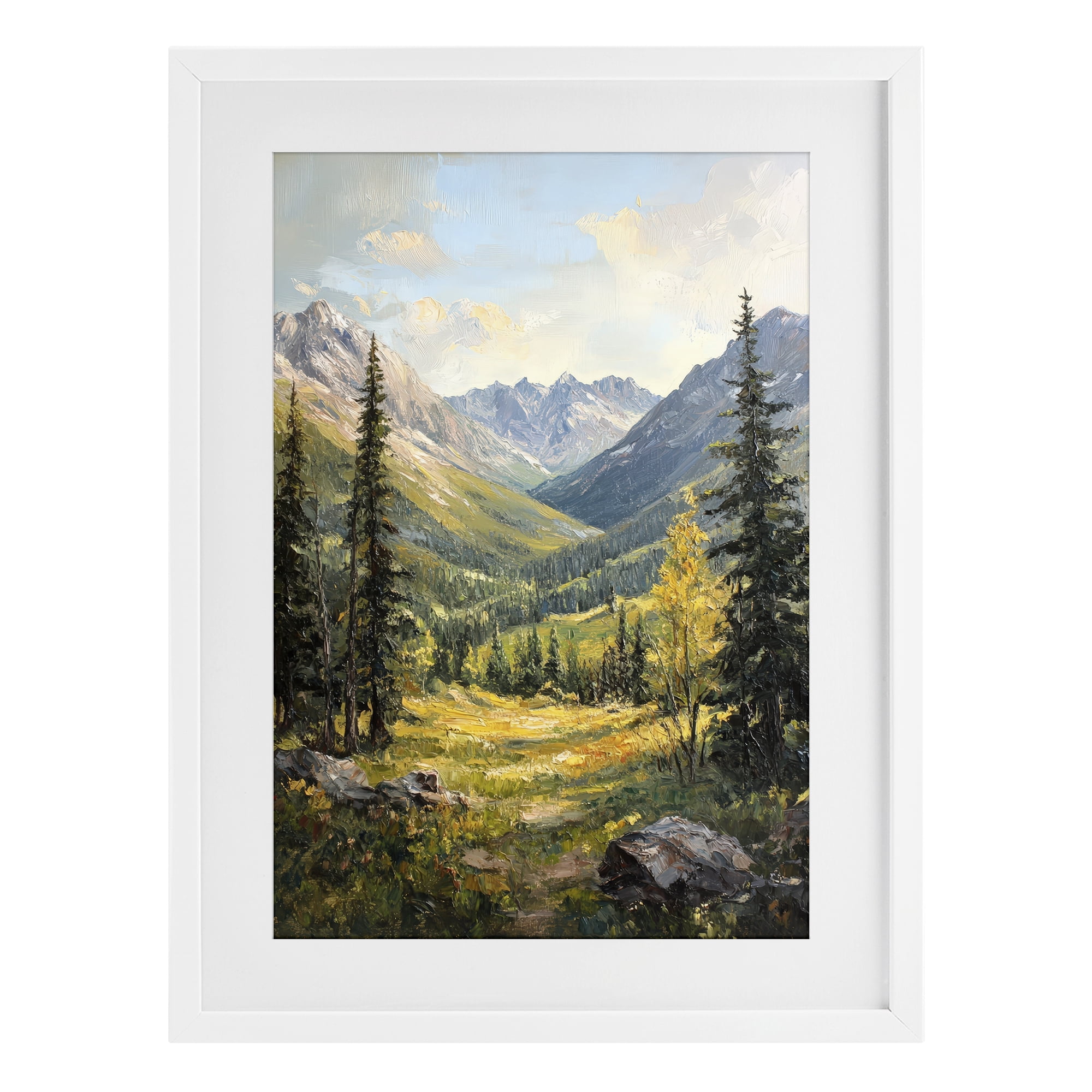 Stupell Industries Mountain Refuge in Golden Valley White Framed Print Under Glass, design by Petal Prints Design