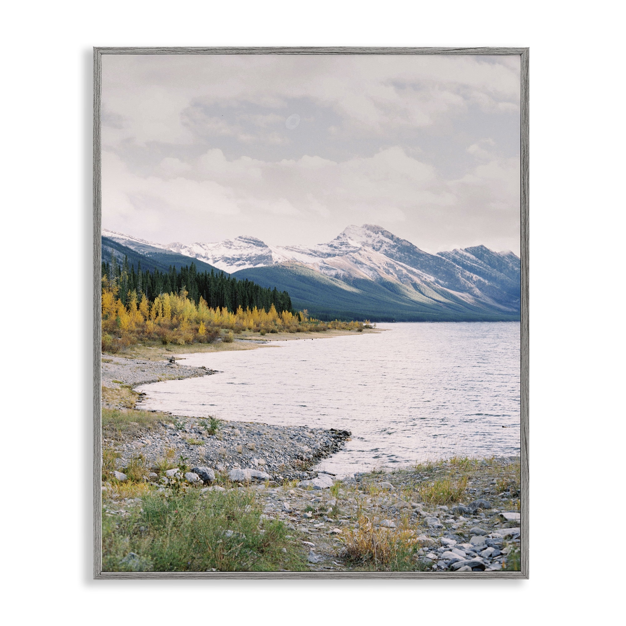 Stupell Industries Mountain Region Shore Landscape Photography Gray Framed Art Print Wall Art, 16 x 20