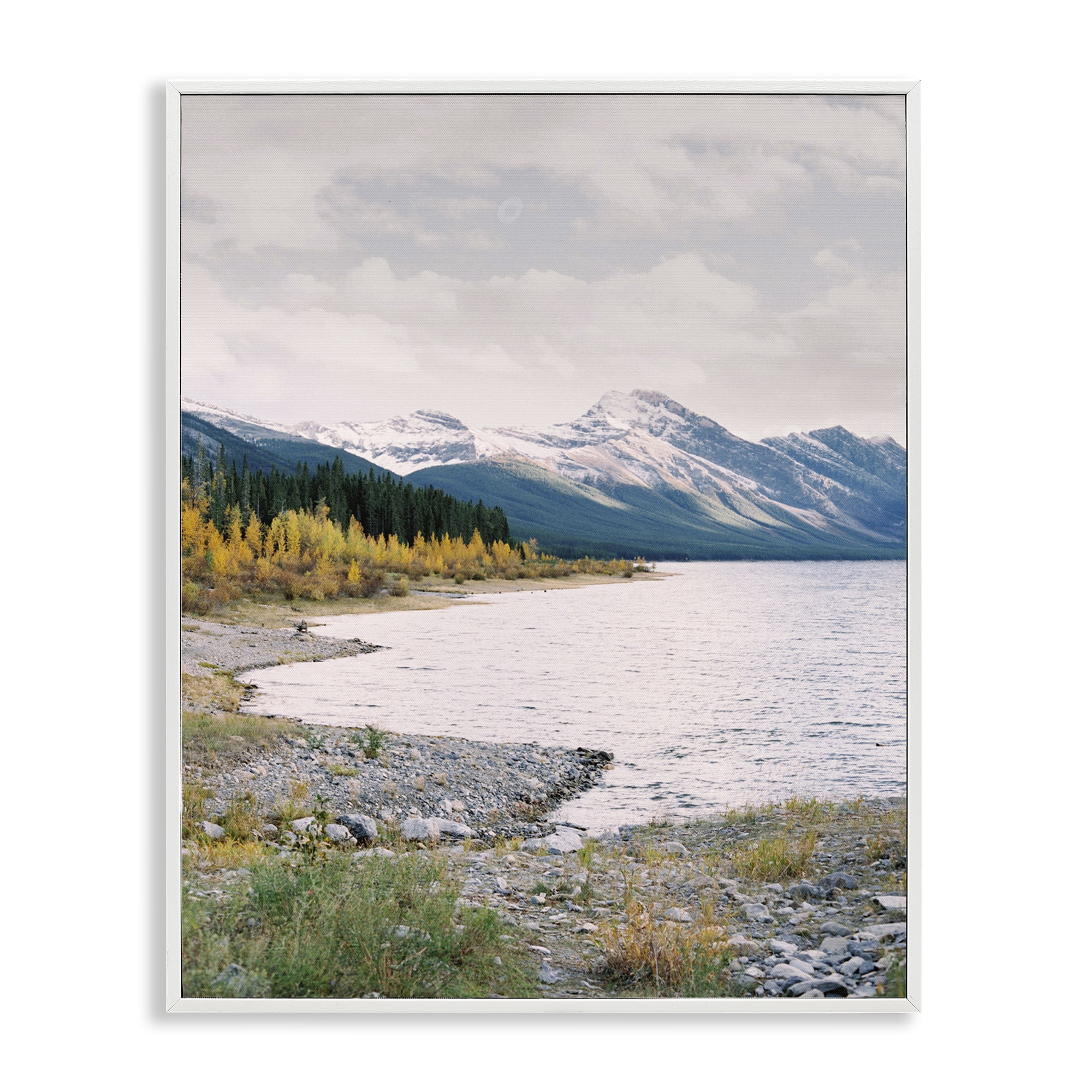 Stupell Industries Mountain Region Shore Landscape Photography White Framed Art Print Wall Art, 11 x 14