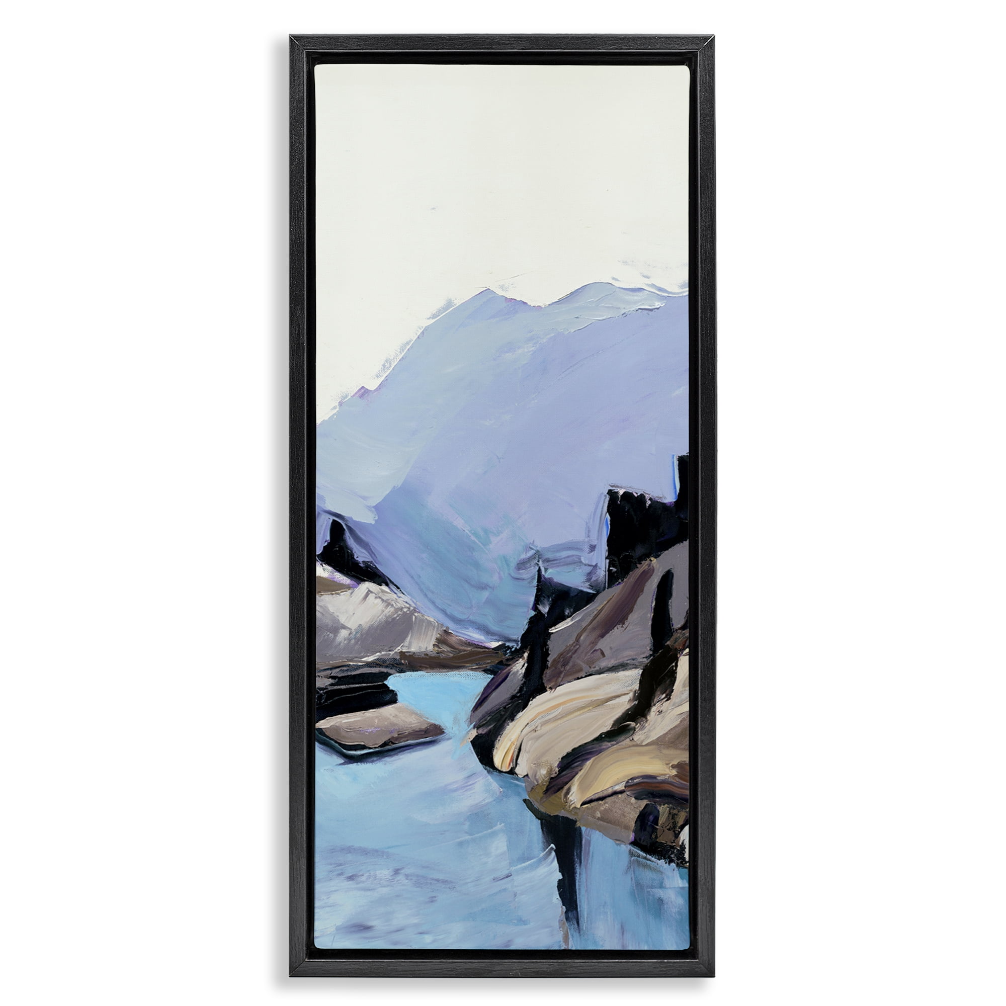 Stupell Industries Mountain River Abstraction Landscape & Nature Painting Black Floater Framed Canvas Art Print Wall Art, 11 x 25