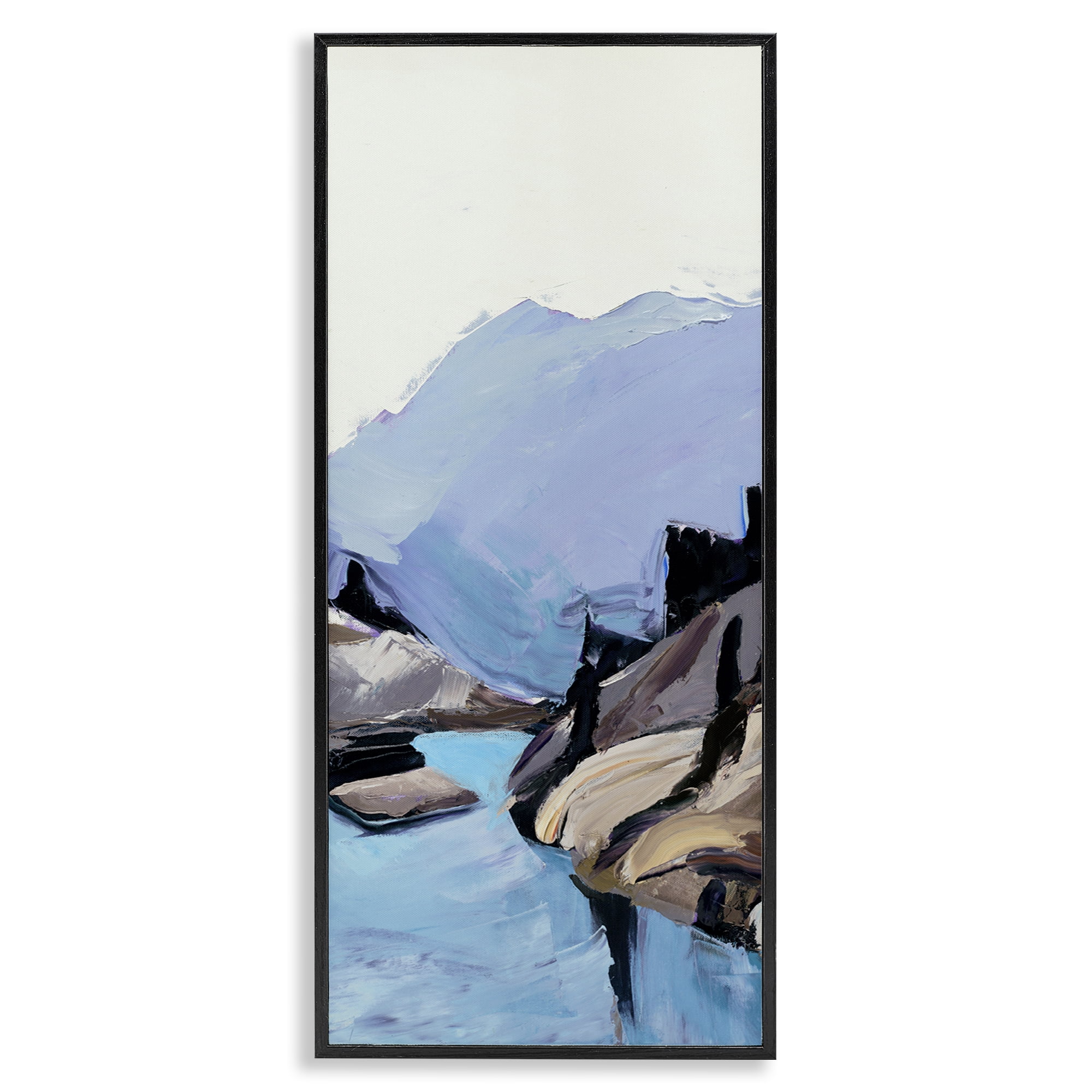Stupell Industries Mountain River Abstraction Landscape & Nature Painting Black Framed Art Print Wall Art, 10 x 24