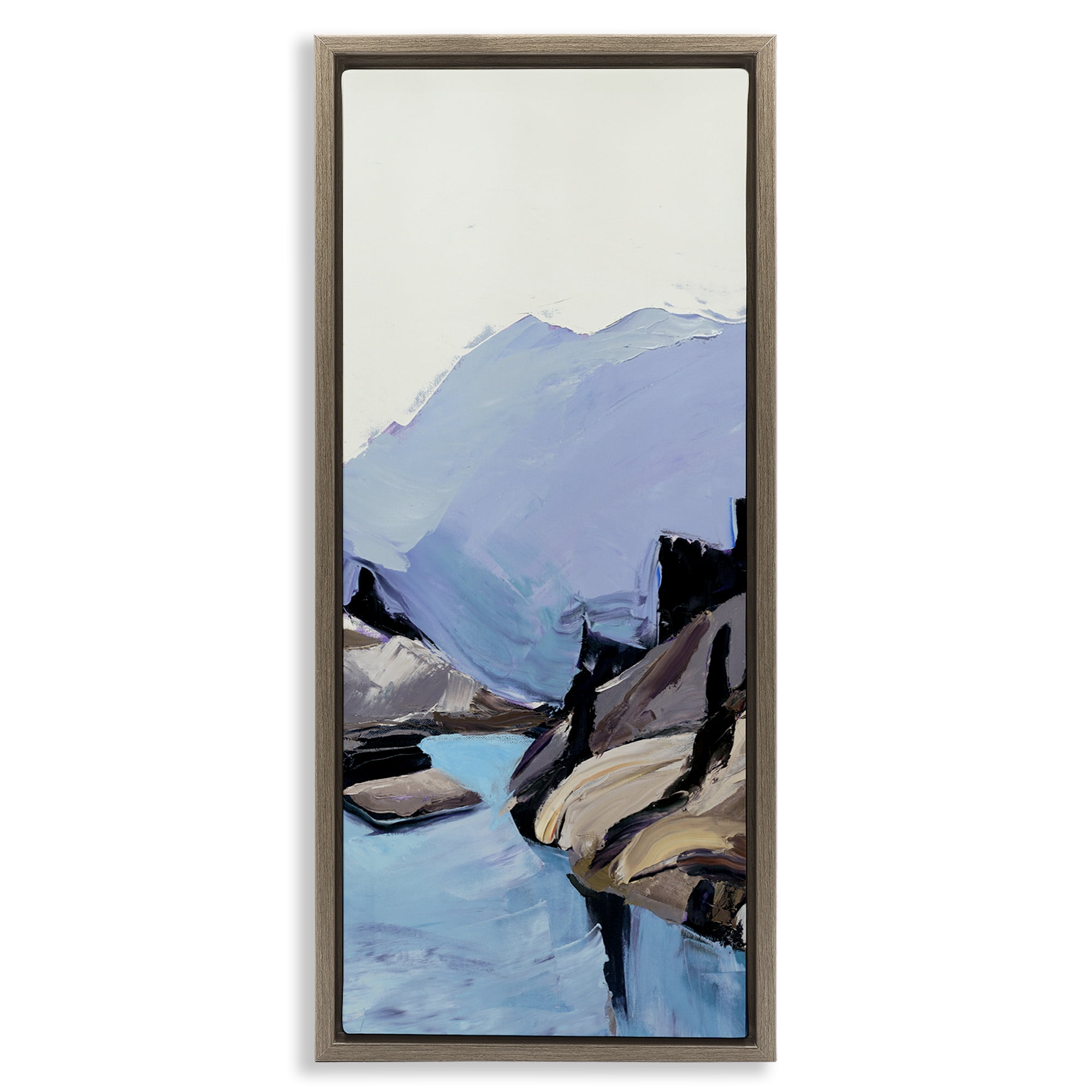Stupell Industries Mountain River Abstraction Landscape & Nature Painting Brown Floater Framed Canvas Art Print Wall Art, 14 x 31
