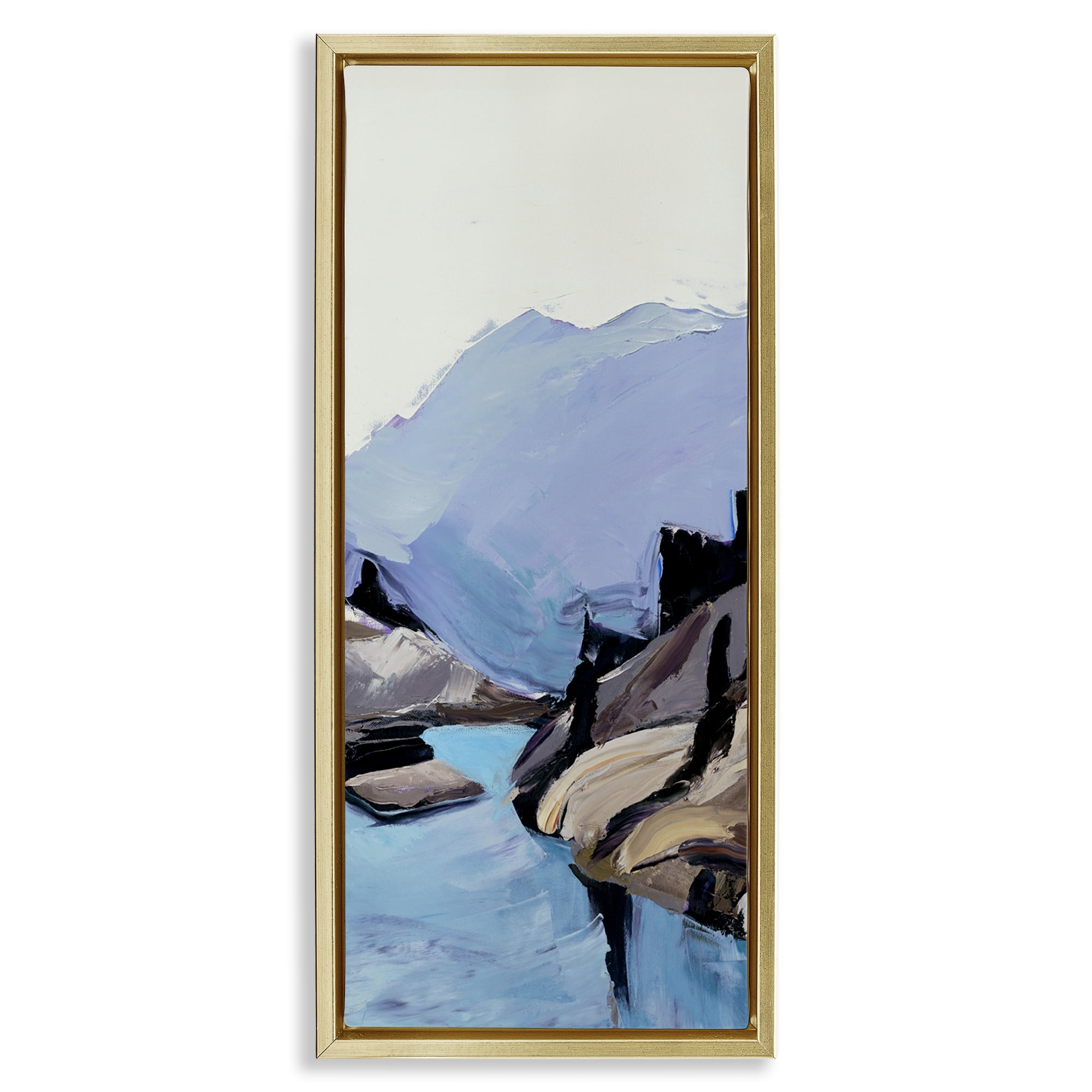 Stupell Industries Mountain River Abstraction Landscape & Nature Painting Gold Floater Framed Canvas Art Print Wall Art, 11 x 25