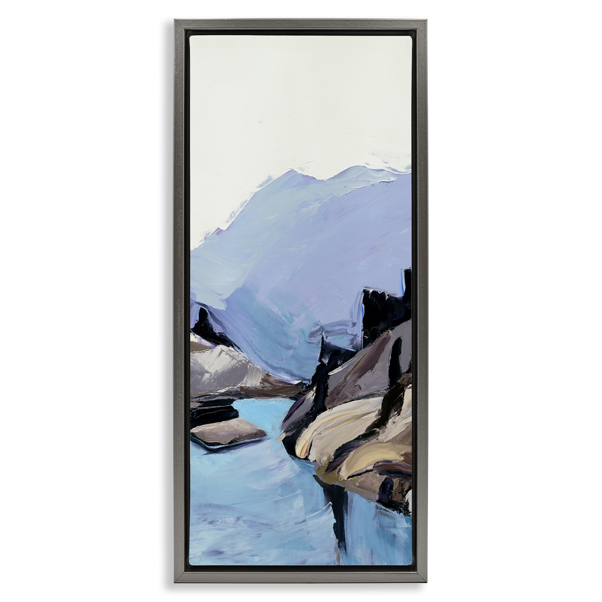 Stupell Industries Mountain River Abstraction Landscape & Nature Painting Gray Floater Framed Canvas Art Print Wall Art, 11 x 25