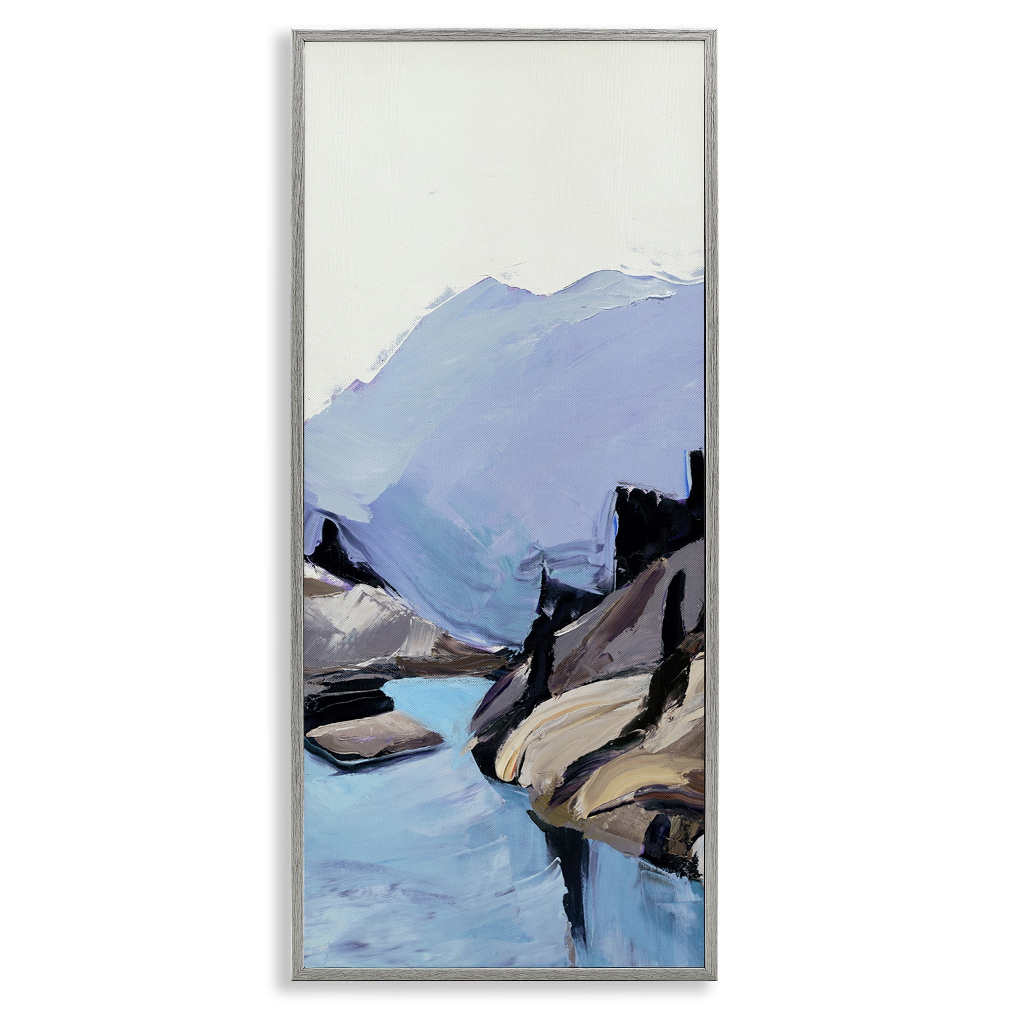 Stupell Industries Mountain River Abstraction Landscape & Nature Painting Gray Framed Art Print Wall Art, 13 x 30