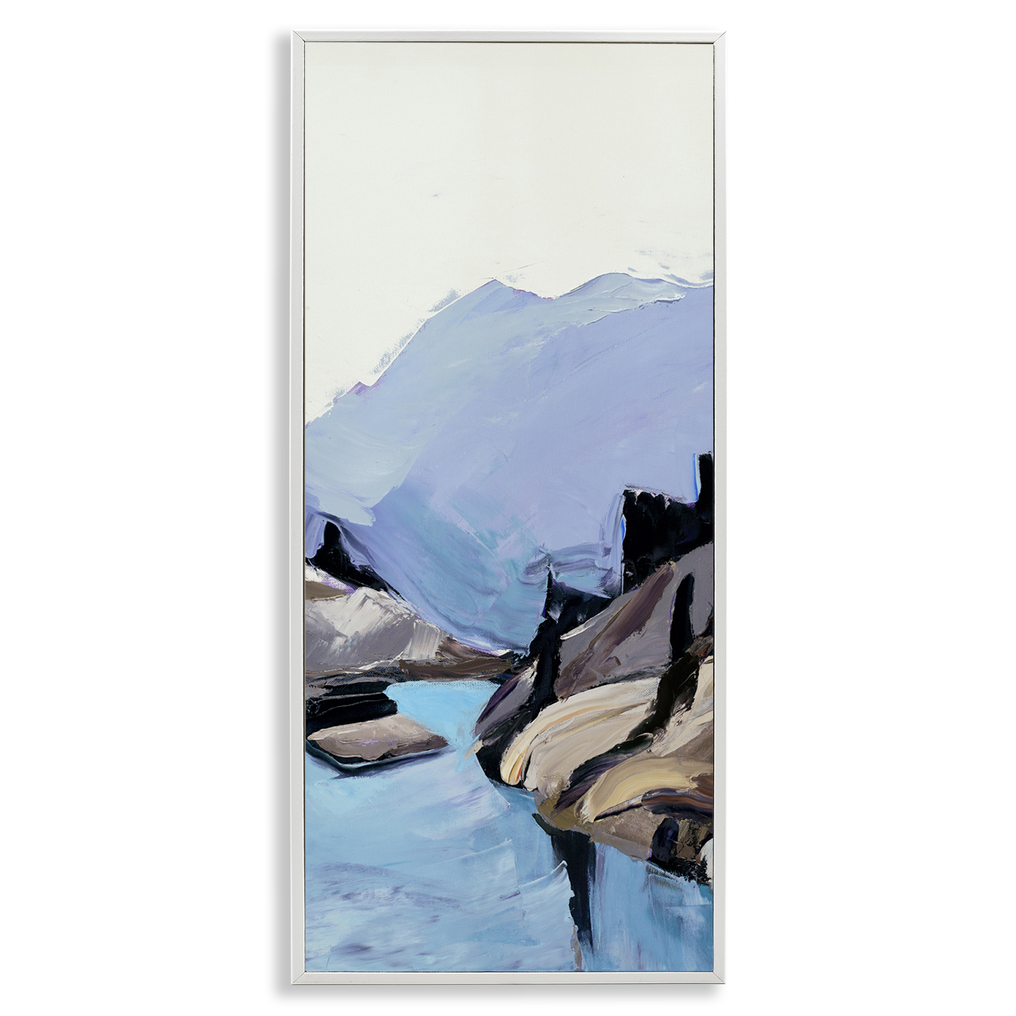 Stupell Industries Mountain River Abstraction Landscape & Nature Painting White Framed Art Print Wall Art, 13 x 30