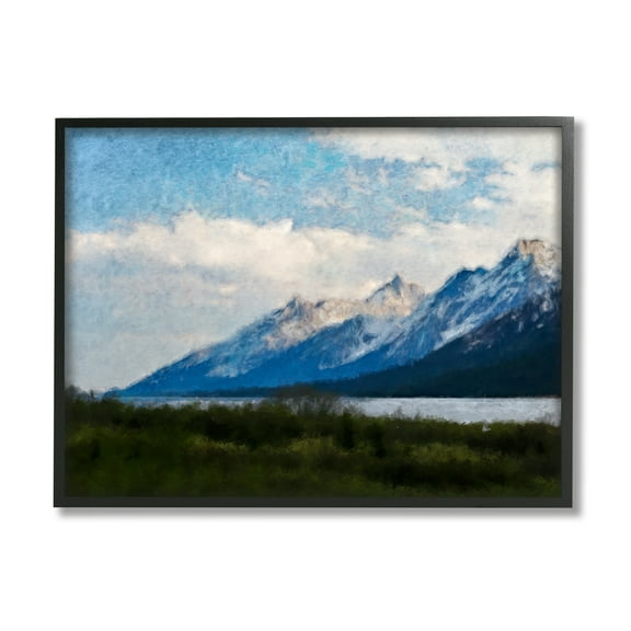 Stupell Industries Mountain & River Landscape Landscape Painting Black Framed Art Print Wall Art, 14 x 11