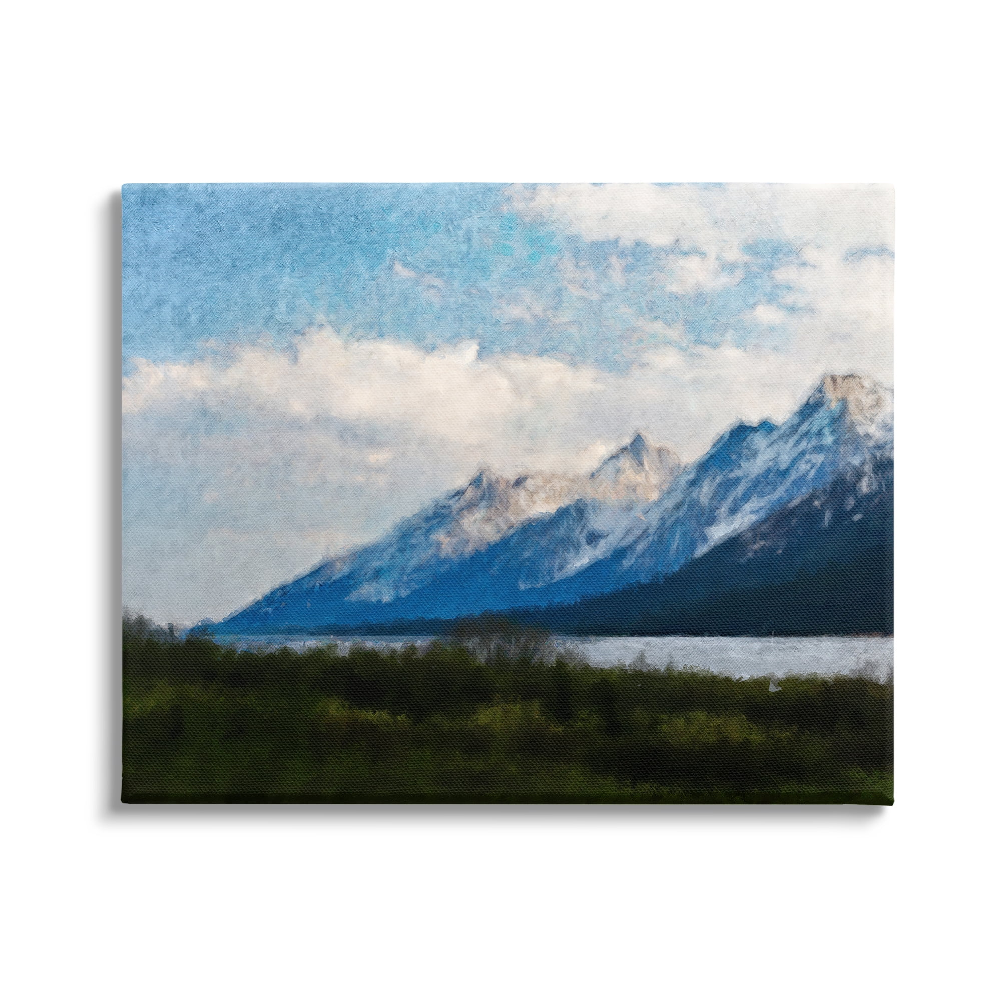 Stupell Industries Mountain & River Landscape Landscape Painting Gallery Wrapped Canvas Art Print Wall Art, 20 x 16
