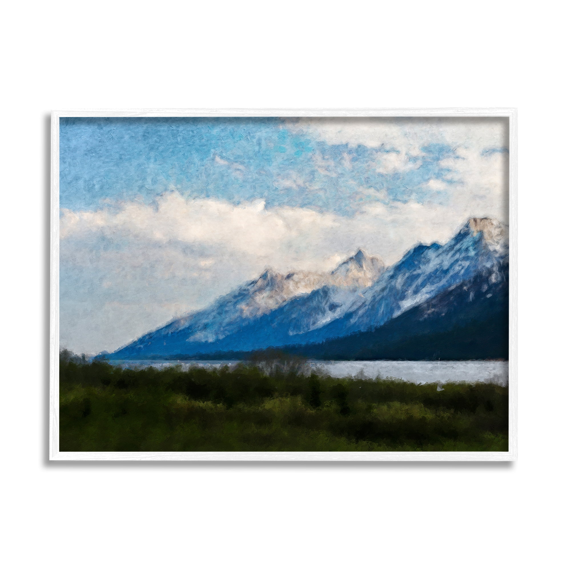 Stupell Industries Mountain & River Landscape Landscape Painting White Framed Art Print Wall Art, 14 x 11
