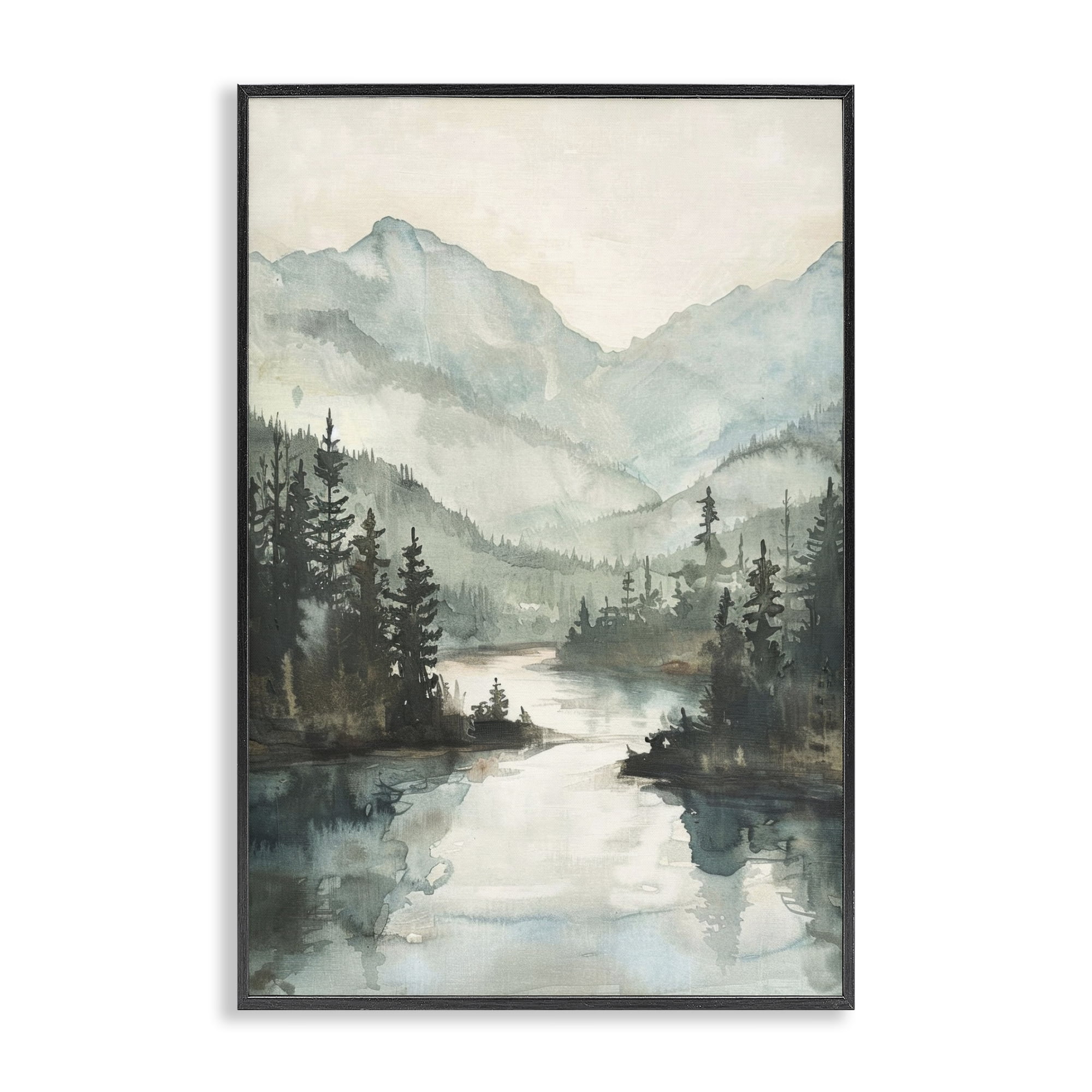 Stupell Industries Mountain River View Landscape & Nature Painting Black Framed Art Print Wall Art, 16 x 24