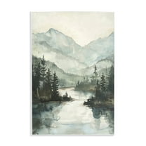 Stupell Industries Mountain River View Landscape & Nature Painting Unframed Art Print Wall Art, 10 x 15