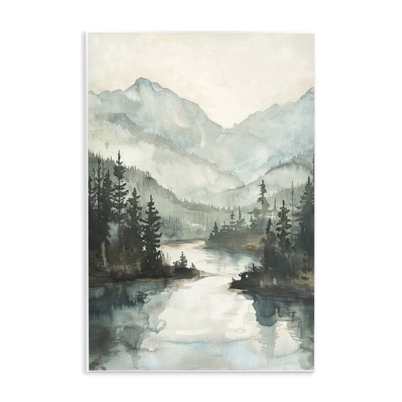 Stupell Industries Mountain River View Landscape & Nature Painting Unframed Art Print Wall Art, 13 x 19