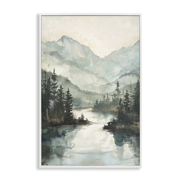 Stupell Industries Mountain River View Landscape & Nature Painting White Framed Art Print Wall Art, 20 x 30