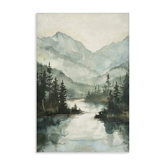 Stupell Industries Mountain River View Landscape & Nature Painting Wrapped Canvas Art Print Wall Art, 30 x 45