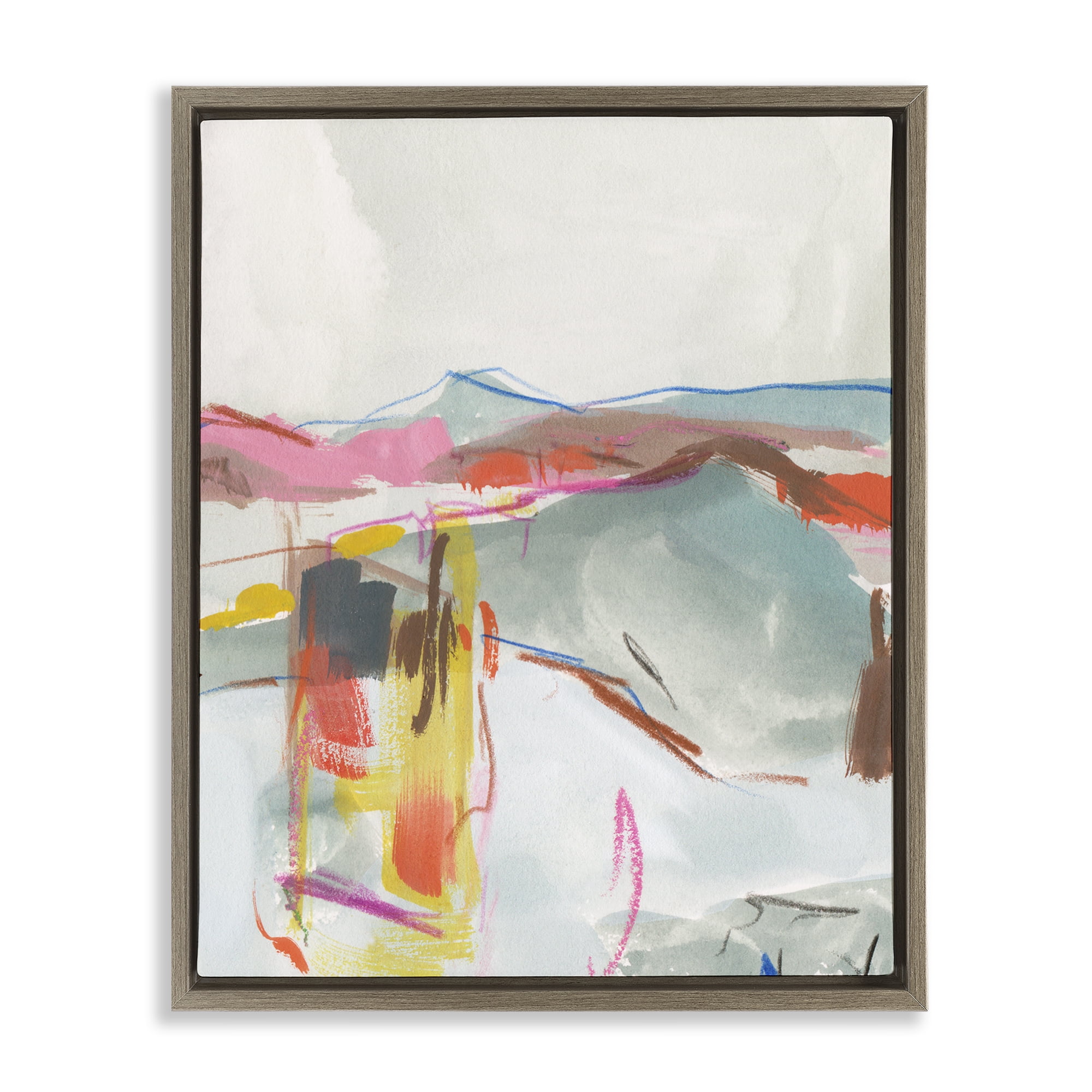 Stupell Industries Mountain Shape Impressions Abstract Painting Brown Floater Framed Canvas Art Print Wall Art, 25 x 31