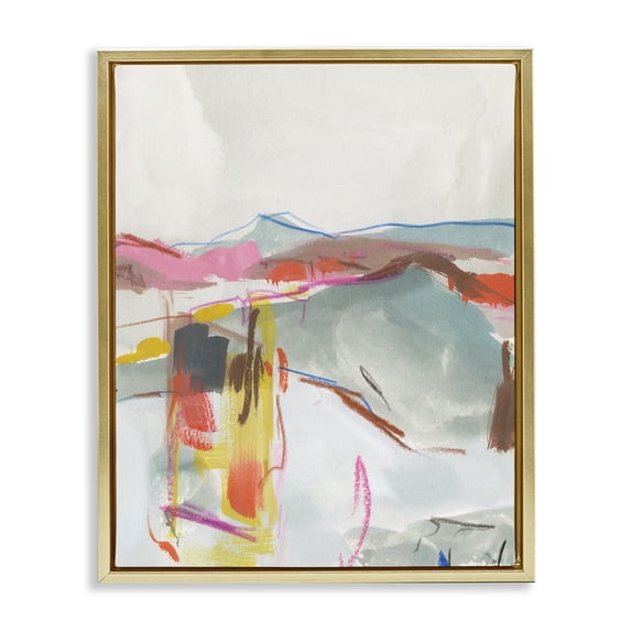 Stupell Industries Contemporary Mountain Shape Impressions Gold Floating Frame Canvas Art, 25 x 31, by Melissa Wang