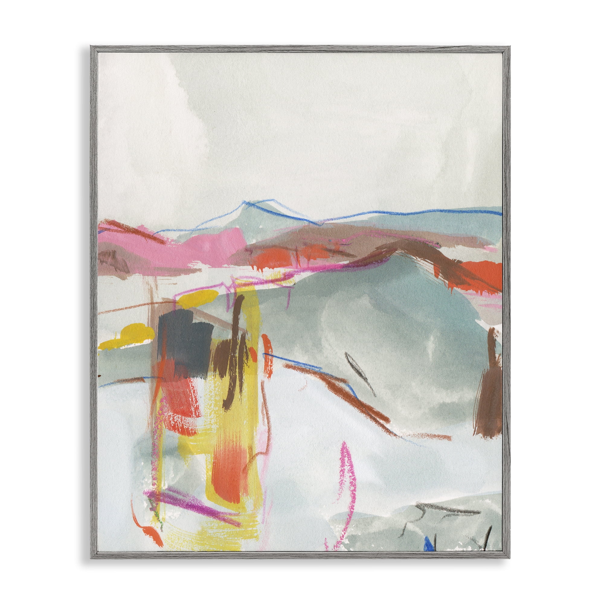 Stupell Industries Mountain Shape Impressions Abstract Painting Gray Framed Art Print Wall Art, 24 x 30
