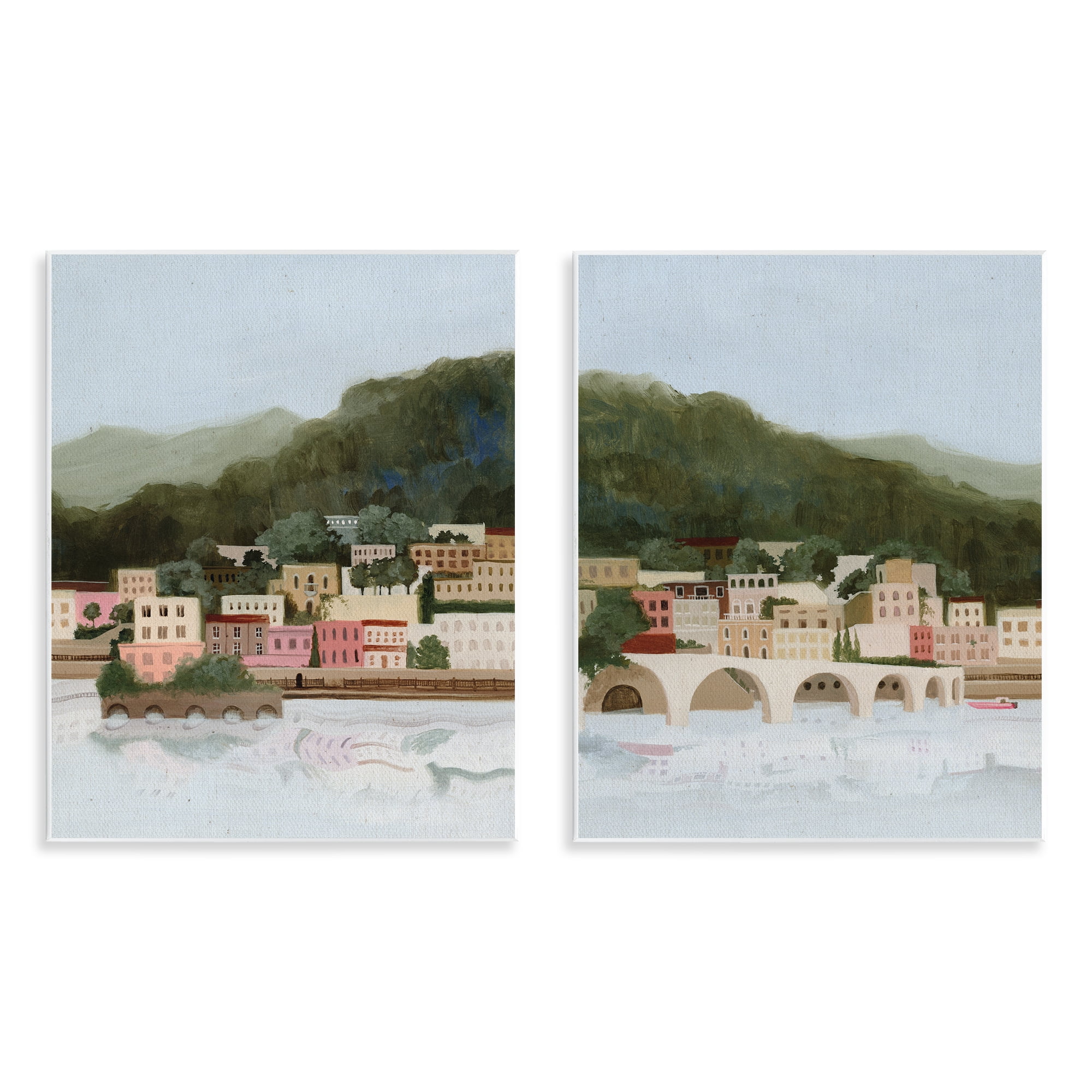 Stupell Industries Mountain Town by Sea 2 Piece Wall Plaque Art Set, design by Grace Popp