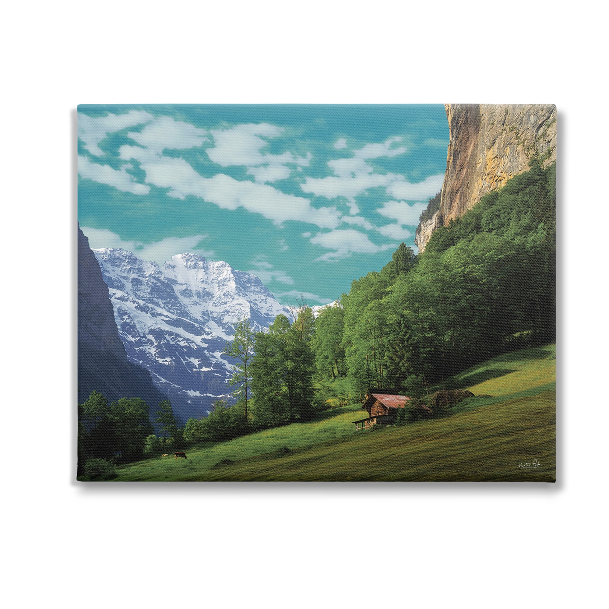 Stupell Industries Mountain Valley Cottage Landscape Photography Gallery Wrapped Canvas Art Print Wall Art, 30 x 24