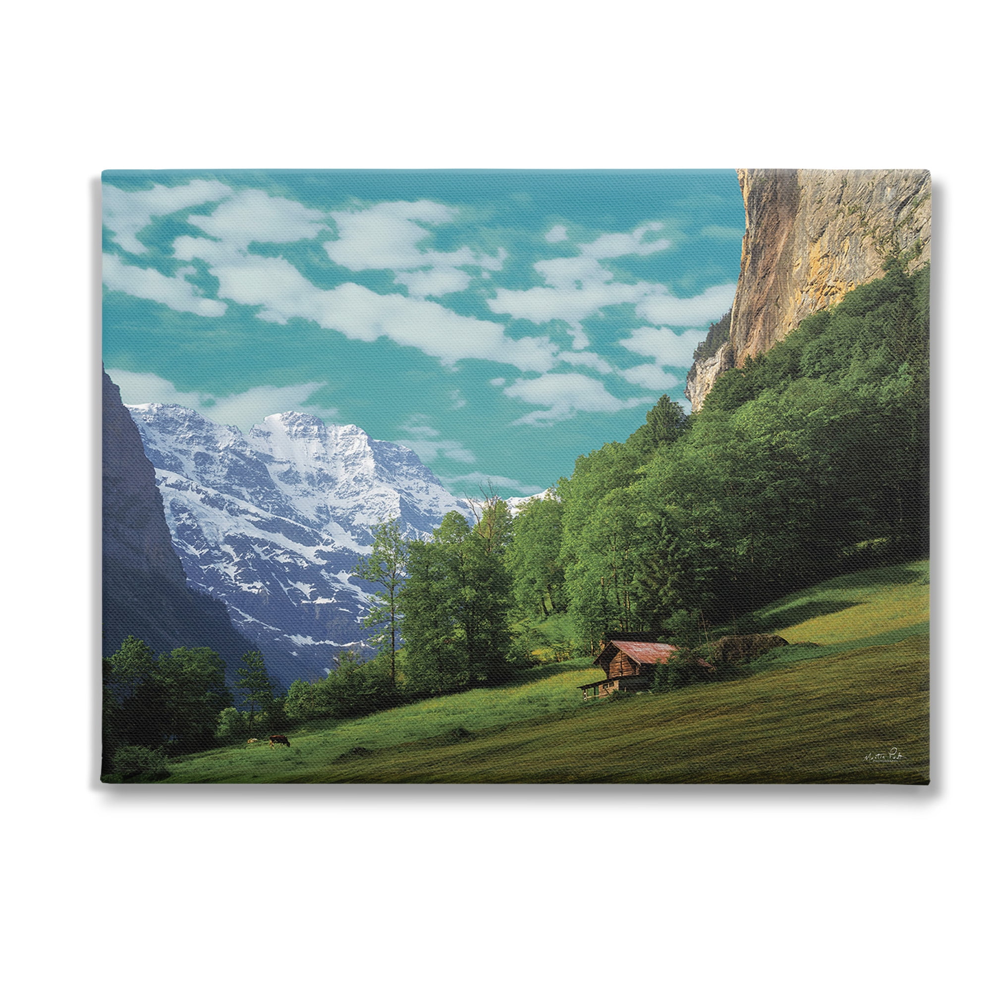 Stupell Industries Mountain Valley Cottage Landscape Photography Gallery Wrapped Canvas Art Print Wall Art, 40 x 30