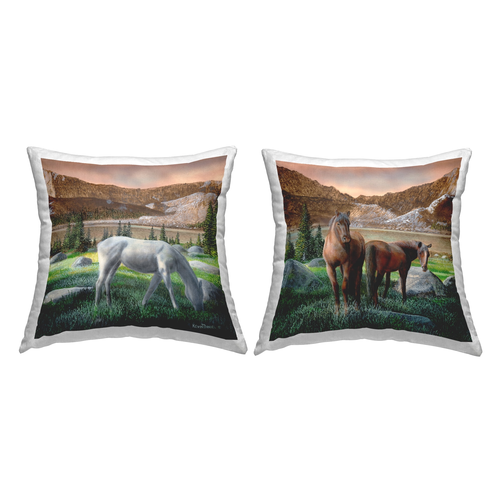 Stupell Industries Mountain Valley Horses Decorative Printed Throw Pillow Design by Kevin Daniel.