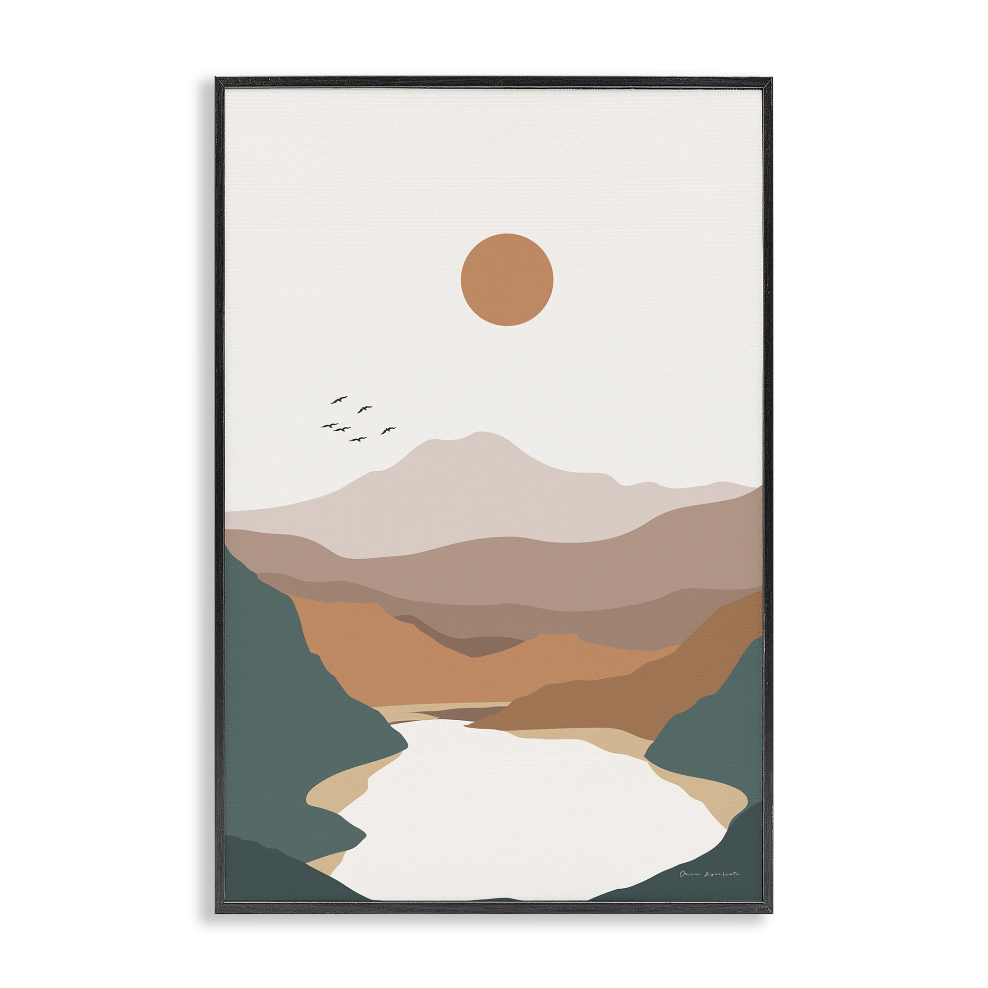Stupell Industries Mountain Valley Lake Landscape & Nature Painting Black Framed Art Print Wall Art, 12 x 18