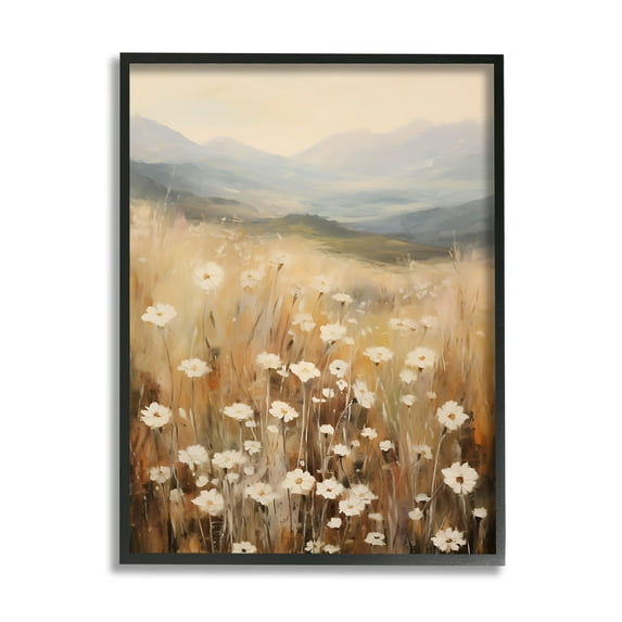 Stupell Industries Mountain Valley Meadow Botanical & Floral Painting Black Framed Art Print Wall Art, 11 x 14