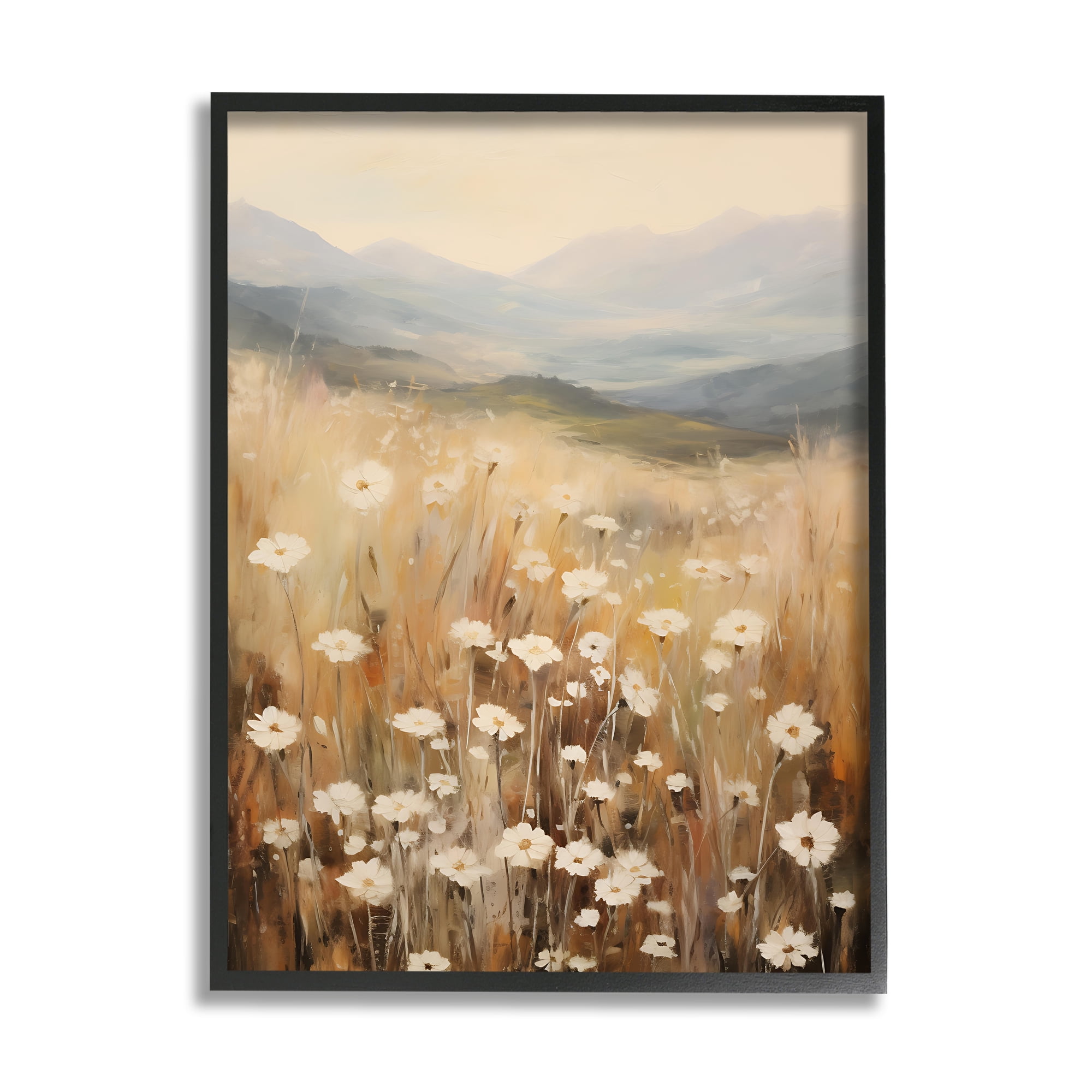 Stupell Industries Mountain Valley Meadow Botanical & Floral Painting Black Framed Art Print Wall Art, 16 x 20