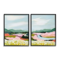 Stupell Industries Mountain Valley Meadow Landscape Painting Black Framed Art Print Wall Art, 11 x 14, Set of 2