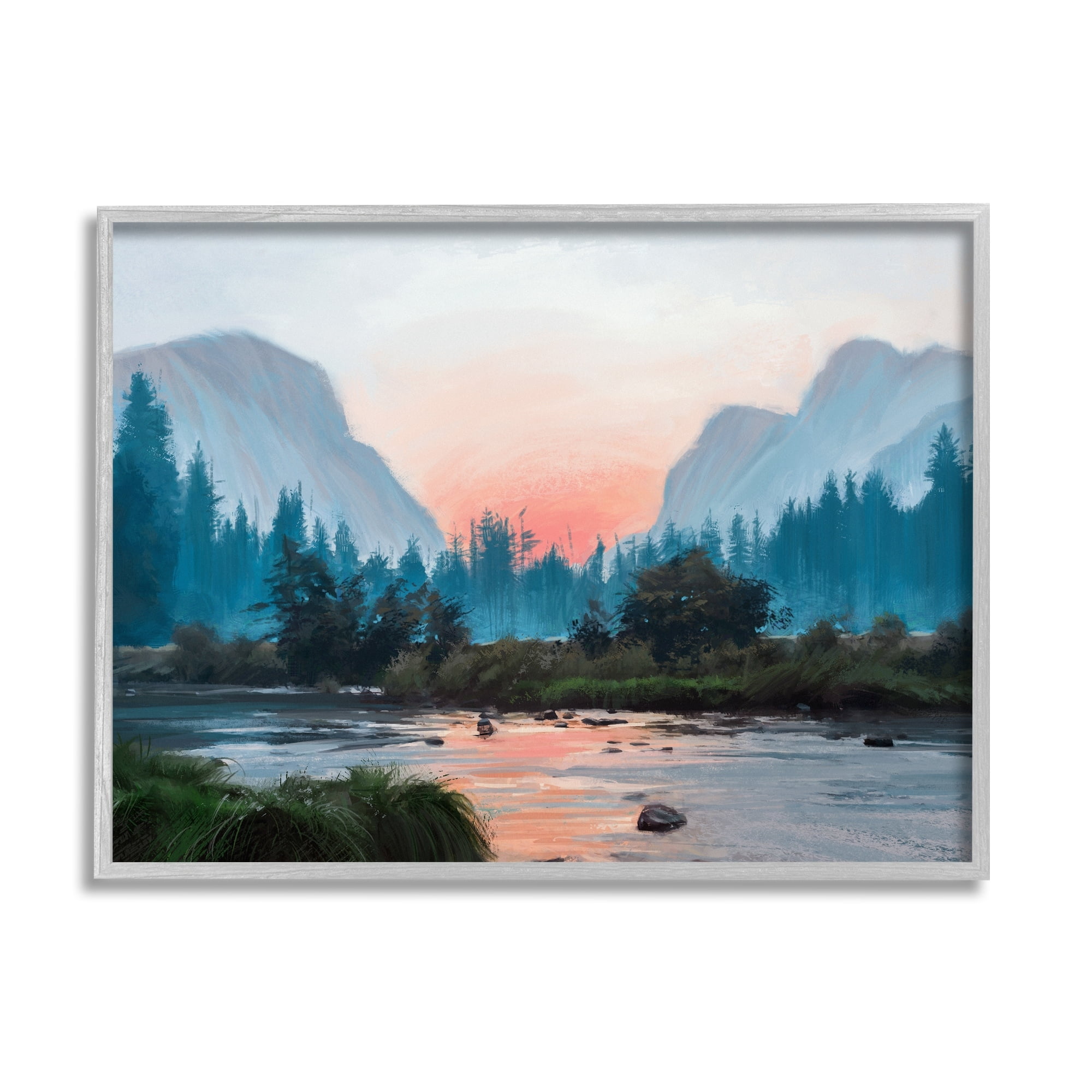 Stupell Industries Mountain Valley Tranquil Sunset Lake Reflection Painting Gray Framed Art Print Wall Art, Design by Ziwei Li