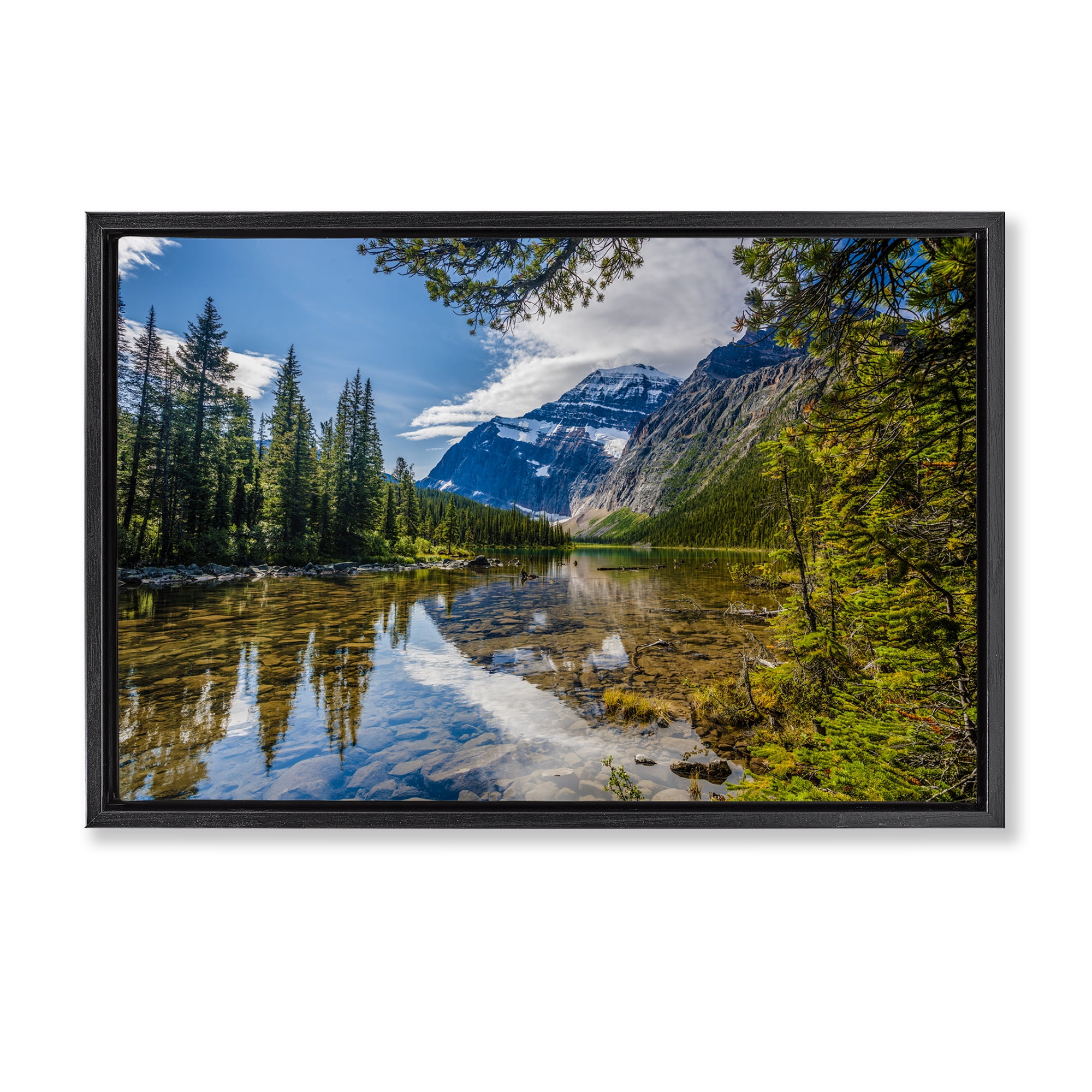 Stupell Industries Mountain Valley's Stream Landscape & Nature Photography Black Floater Framed Canvas Art Print Wall Art, 25 x 17
