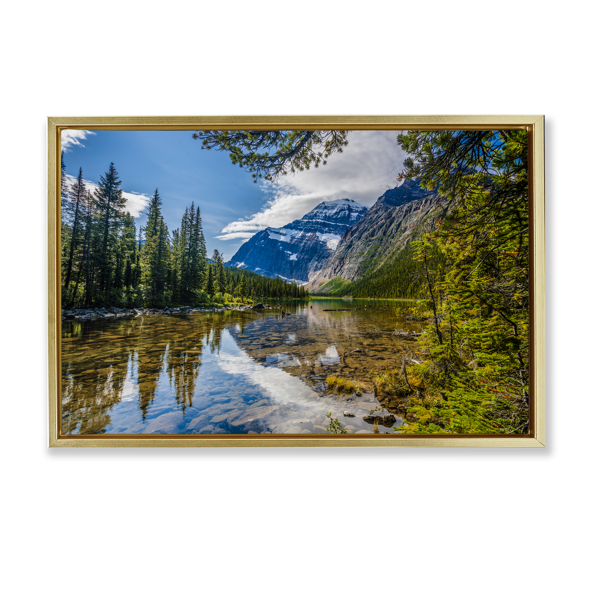 Stupell Industries Mountain Valley's Stream Landscape & Nature Photography Gold Floater Framed Canvas Art Print Wall Art, 31 x 21