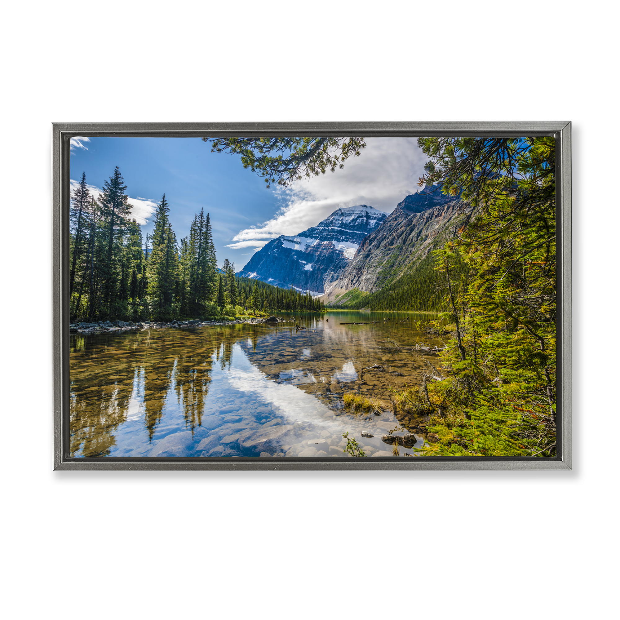 Stupell Industries Mountain Valley's Stream Landscape & Nature Photography Gray Floater Framed Canvas Art Print Wall Art, 25 x 17