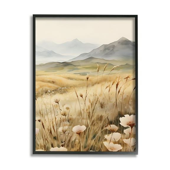 Stupell Industries Mountain View Meadow Landscape Painting Black Framed Art Print Wall Art, 11 x 14