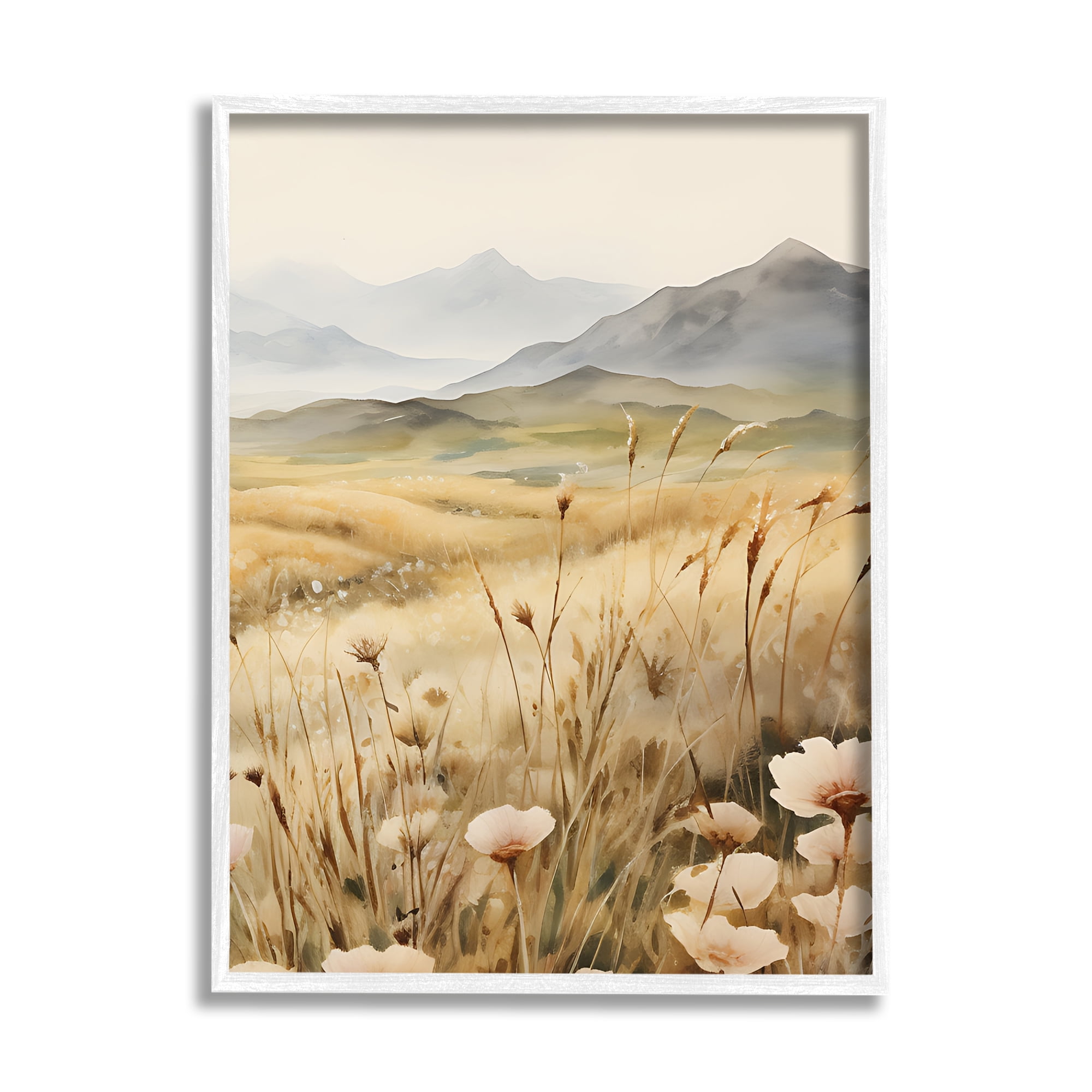 Stupell Industries Mountain View Meadow Landscape Painting White Framed Art Print Wall Art, 11 x 14