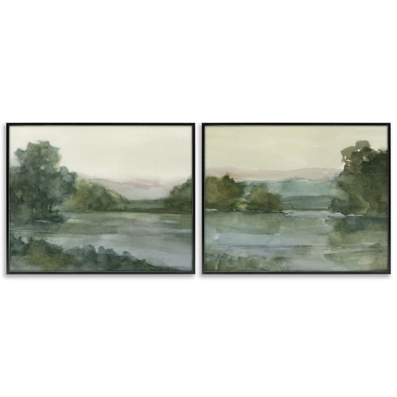 Stupell Industries Mountain Views in Muted Tones Landscape & Nature Painting Black Framed Art Print Wall Art, 14 x 11, Set of 2