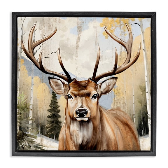 Stupell Industries Mountain Walk Elk Portrait Black Framed Floater Canvas Wall Art design by Kim Allen, 25 x 25