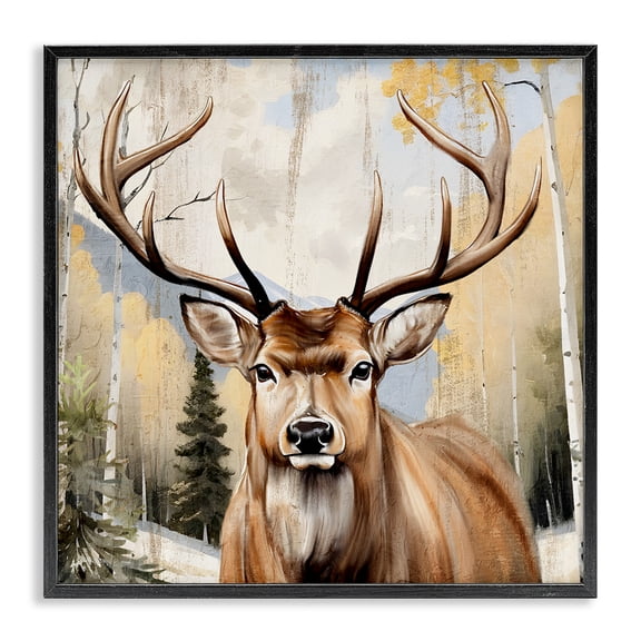 Stupell Industries Mountain Walk Elk Portrait Black Framed Giclee Art design by Kim Allen, 12 x 12