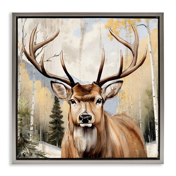 Stupell Industries Mountain Walk Elk Portrait Gray Framed Floater Canvas Wall Art design by Kim Allen, 25 x 25