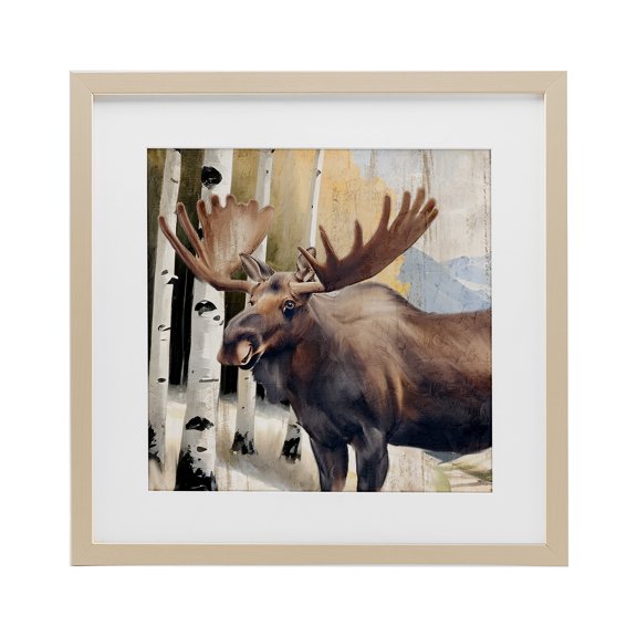 Stupell Industries Mountain Walk Moose Portrait Birch Framed Print Under Glass design by Kim Allen, 13 x 13
