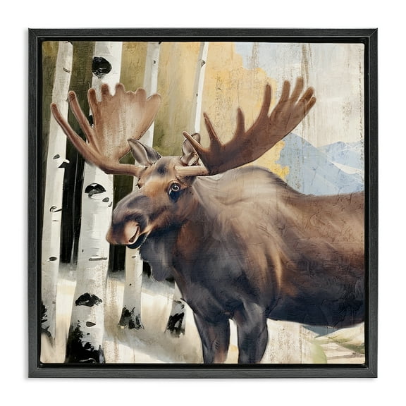 Stupell Industries Mountain Walk Moose Portrait Black Framed Floater Canvas Wall Art design by Kim Allen, 18 x 18