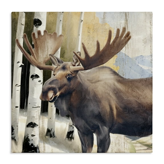 Stupell Industries Mountain Walk Moose Portrait Canvas Wall Art design by Kim Allen, 17 x 17