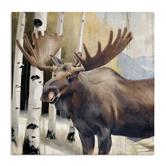 Stupell Industries Mountain Walk Moose Portrait Canvas Wall Art design by Kim Allen, 24 x 24